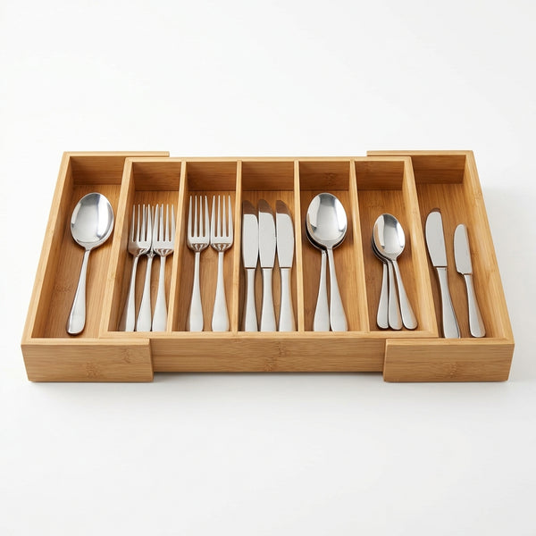 LILILIAN FMY Expandable Bamboo Silverware Organizer