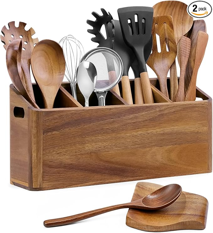 LILILIAN FMY Wooden Kitchen Utensil Holder Countertop